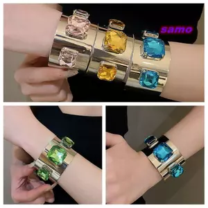 Vòng đeo tay rộng SAMO, Vòng tay kim cương giả thiết kế mở bằng sắt, Vòng đeo tay kim loại bóng loáng Trang sức nữ