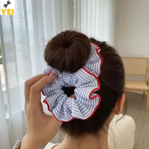 < YEI > 1 Dây Buộc Tóc Mới Viền Đỏ Xanh Sọc Dây Buộc Tóc Ngọt Tươi Co Giãn Tóc Bé Gái Nữ Phụ Kiện Tóc Mới