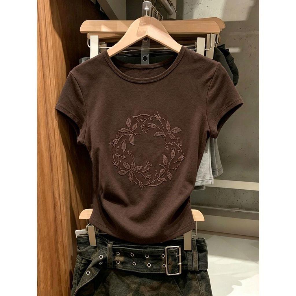 [Giảm giá trong thời gian có hạn] 2026 Phong cách mới màu nâu ngắn tay Cotton co giãn vải thoải mái in hoa Slim-fit Thợ may Sli