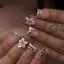 AFTEROF Móng Tay Giả Ngắn, Thiết Kế Kim Cương Giả Vuông Trắng Pháp Móng Tay Giả, Thời Trang Da Báo Cạnh Nơ Thiết Kế Chiều Dài Ngắn Bấm Vào Móng Tay Cho Nữ