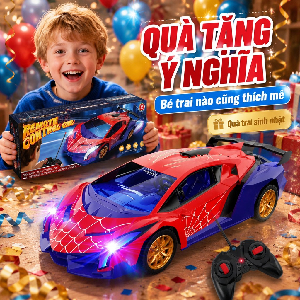 Mô hình xe siêu ô tô Người Nhện điều khiển từ xa tay cầm dễ dùng cho người mới Quà sinh nhật bé trai