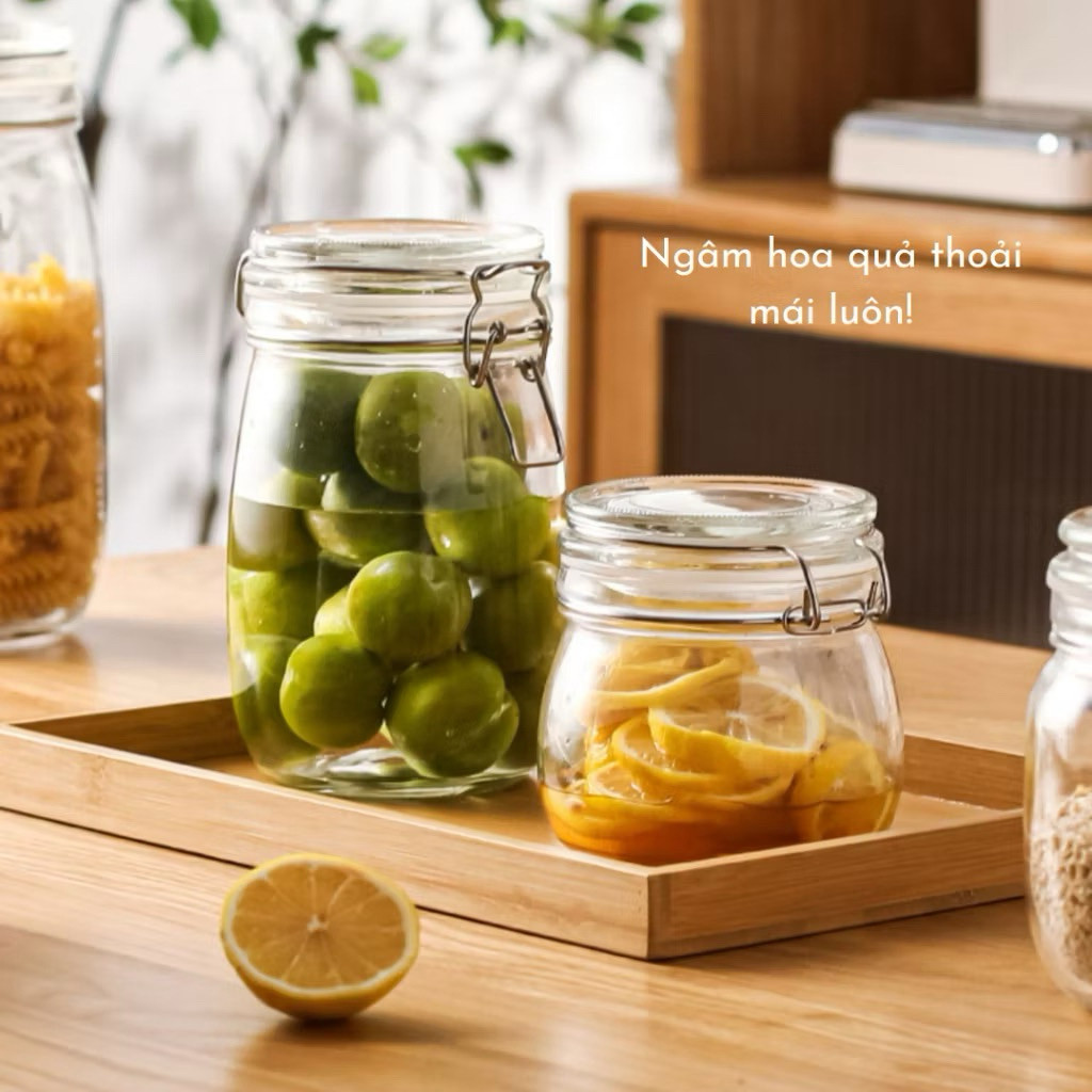 Hũ thủy tinh nắp cài kim loại dáng tròn 500ml ~ 3000ml