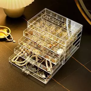 Bảo Quản Hộp Bảo Quản Nhiều Lớp Làm Móng Tay Trang Sức Trang Sức Dung Tích Lớn Vòng Cổ Bông Tai Ngăn Acrylic Trong Suốt Bông Tai Bàn Làm Việc