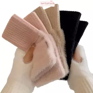 Găng tay nửa ngón ITRUMPET, Găng tay lông cừu chồn dệt kim sang trọng mềm mại, Găng tay ấm áp mùa đông cưỡi ngựa