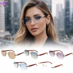 Kính râm hạt gỗ RTJIFSS, Kính râm không vành chống trầy xước UV400, Kính râm chụp ảnh đường phố ngoài trời nhẹ sang trọng Kính râm Punk dành cho nữ và nam giới