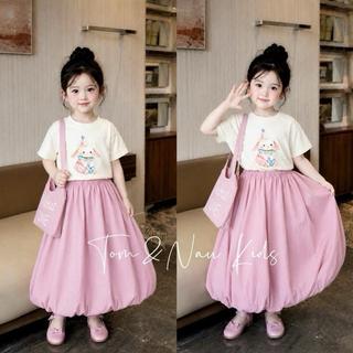 S229-[tomnaukids][KÈM TÚI] Set 3ct áo thun phối chân váy bí cho bé gái size từ 8-35Kg