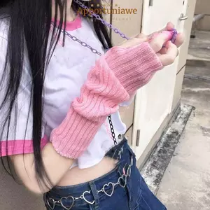 IAPPORTUNIA Bao tay giữ ấm cánh tay, Găng tay dài chống lạnh, Găng không ngón nữ phong cách dệt kim