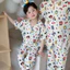 Bộ Đồ Ngủ Trẻ Em Mùa Hè Gạc Mỏng Tay Ngắn Cha Mẹ-Con Homewear
