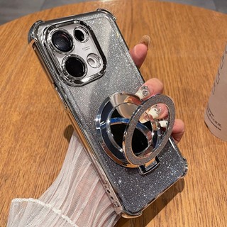 Dành Cho Reno16 Pro 5G Vỏ Cho Oppo Reno 16 Pro F 16Pro + 1 6 Reno16Pro Reno16 F 2026 Giá Đỡ Nhẫn Giá Đỡ Vỏ Điện Thoại Lá Bling Lấp Lánh Trong Suốt Acrylic Chống Sốc Ốp Lưng