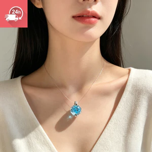 Dây câu vô hình nhập khẩu đa năng hình bát giác hoa hồng cắt biển màu xanh đá quý zircon vòng cổ