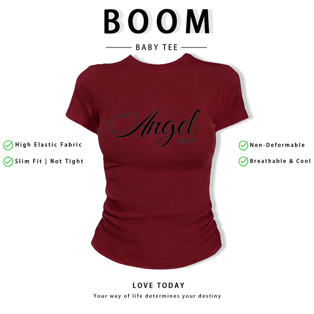 BOOM Áo Baby Tee Nữ Cotton Ôm Body-Áo Thun Ngắn Tay Y2K In Hình PhongCách Mùa Hè, Cổ Tròn Hàng Đầucách hàn quốc phong438