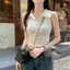 Áo ghi lê cổ polo nhỏ mùa hè Phong cách Hàn Quốc Slim-fit Phiên bản Hàn Quốc Áo thun không tay cạp cao