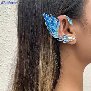 Bluelover Punk Sáng Tạo Chuyển Màu Xanh Cá Tai Kẹp Bông Tai Cho Nữ Thời Trang Không Đều Hình Học Xuyên Tai Kẹp Trang Sức Dự Tiệc Mới