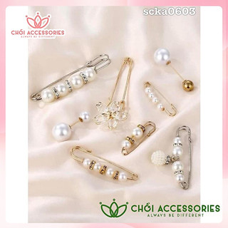 Cài áo ngọc trai nhân tạo, cài khăn hoa nhiều mẫu thanh lịch thời trang Chồi accessories CA67