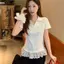 Áo thun ngắn tay polo cỡ lớn dành cho nữ mùa hè ren nơ nữ Thiết kế mùa hè Fat MM Che thịt Slimer Look Top