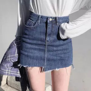Váy Denim lưng cao không đều phong cách Hàn Quốc mùa hè Váy ôm sát hơn Váy hông chữ A