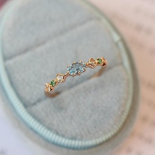 Nhẫn Đá Màu Xanh Topaz Giả  Nhẫn Nữ Mở Có Thể Điều Chỉnh Nhật Bản aget* Cùng Phong Cách Màu Mạ Vàng Đá Quý Nhẫn