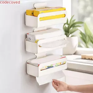 Hộp đựng khăn giấy COCODECOVED, Hộp lưu trữ dung lượng lớn tiết kiệm không gian, Dụng cụ sắp xếp tủ lạnh treo tường thực tế Phòng tắm