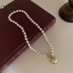 KUZHEN Ngọc Trai Nelace Thời Trang Nữ Hợp Thời Trang OT Bule Tình Yêu Mặt Dây Chuyền Xương Đòn Dây Chuyền Đơn Giản Phong Cách Lạnh Áo Len Xương Đòn Dây Xích HOT