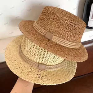 Mũ chống nắng PYCOU, Vành rộng Mũ rỗng thoáng khí, Ống hút mùa hè dệt phẳng trên Panama Mũ đi chơi bãi biển