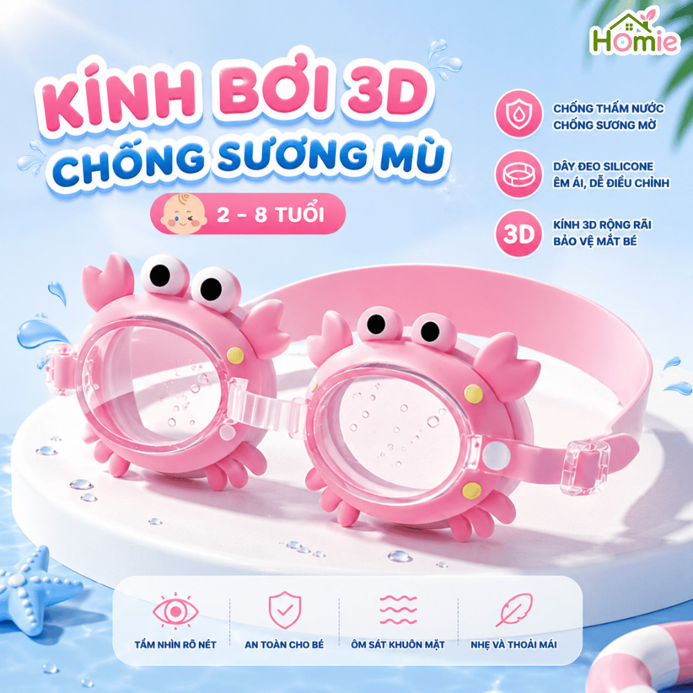 [NHIỀU MẪU] Kính Bơi Trẻ Em Hoạt Hình Chống Nước Chống Sương Mờ Cho Bé Trai Bé Gái 2-8 Tuổi HOMIE