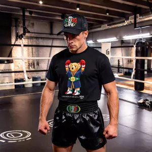 Áo thun thể thao và giải trí in hình NoLife Bear Boxing, cotton cao cấp 100%, sẵn hàng