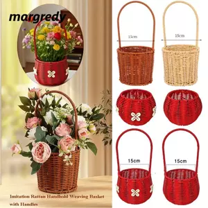 Giỏ dệt cầm tay MARGREDY, Giỏ lưu trữ mây giả dệt tay gia dụng, 6 kiểu có tay cầm Giỏ hoa trái cây rau quả Nhà hàng Phục vụ Màn hình để bàn