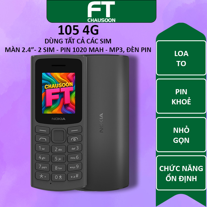 Điện thoại Nokia 105 4G máy 2 sim pin trâu loa to sóng khỏe cho người già máy phụ