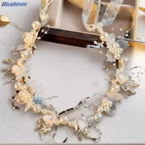 Bluelover Thanh Lịch Bé Gái Bắt Đầu Ngọc Trai Tóc Mũ Đội Đầu Bé Gái Hoa Vòng Hoa Vòng Hoa Đầu Vòng Hoa Tóc Cưới Mới