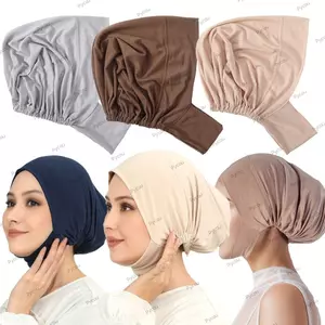 Ống Hijab tức thì PYCOU, Áo thun Cotton co giãn bên trong Hijab, Lỗ tai trơn Mũ trùm đầu rắn Tudung dành cho nữ