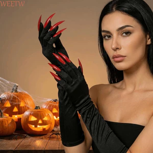 WEETW Halloween Cosplay Găng Tay, Màu Trơn Lạ Mắt Đạo Cụ Trang Phục Hóa Trang Phù Thủy, Thoáng Mát Dài Đàn Hồi 43cm Ma Vuốt Găng Tay Cosplay Hiệu Suất