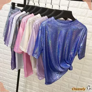 Áo nữ cao cấp, Áo thun lụa sáng, Club Bông tai thẩm mỹ phong cách cổ điển Thể hiện trang phục nữ