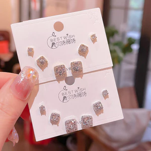 Vuông Bạc Kim Nữ Bông Tai Zircon Bông Tai Dễ Thương 2026-Bộ Bông Tai Kết Hợp Bộ Sáu Mini Nhỏ