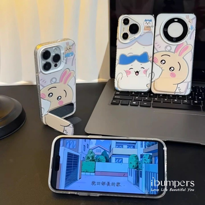 ibumpers Ốp Điện Thoại iPhone Cặp Đôi Dễ Thương Sasuke Chiikawa Gấp Gương Đứng Cho IPhone 16 15 14 12 13 11 Pro Max IP 7 8 Plus X XS XR Ốp Lưng IMD Cứng Và Nhẵn