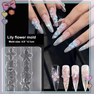 [beautifulhome] 1 / 3 Khuôn khắc móng tay Hoa Lily 3D Silicone Hawaii Hoa dâm bụt Cánh hoa Mẫu mô hình Dụng cụ làm móng trong suốt [làm đẹp]