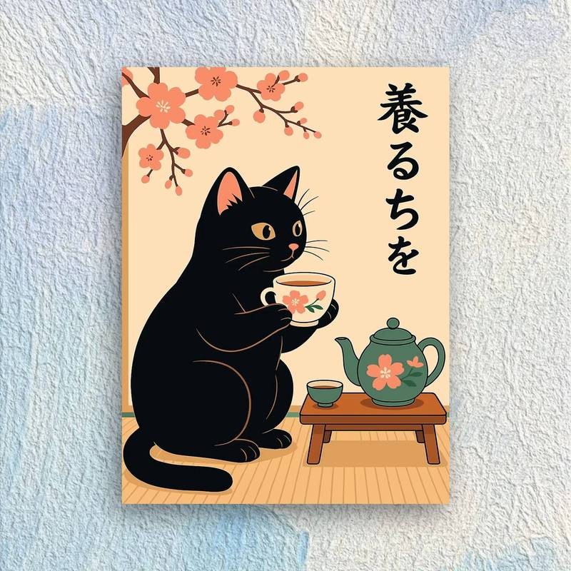 Tranh Canvas Mì Ống Mèo Đen Cocktail Khói Trang Trí Tường Phòng Khách