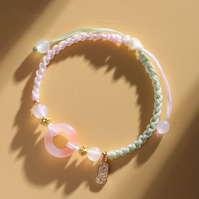 Vòng tay Peach Blossom Pink Peace cho bé gái, thiết kế dây thừng thủ công
