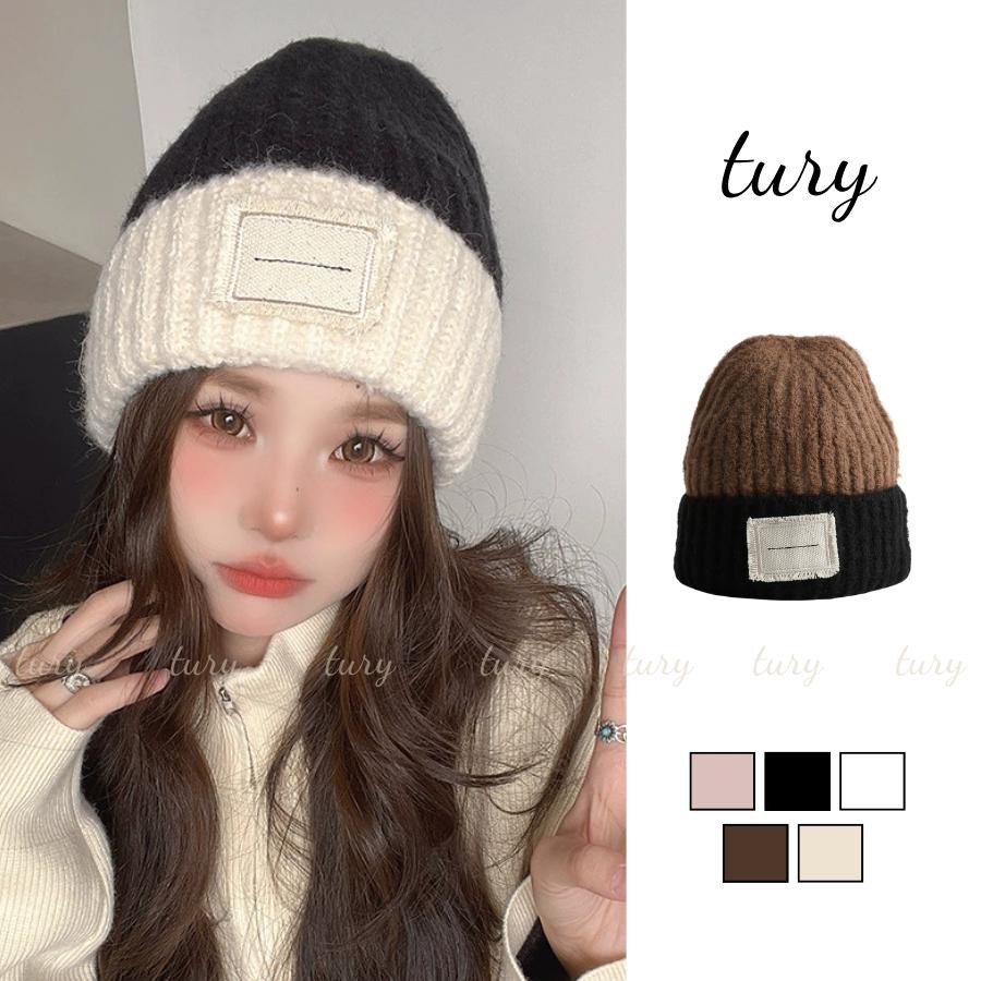Nón Len Giữ Ấm Unisex Nam Nữ - Tury - Mũ Len đan phối hai màu basic giữ ấm - NL040