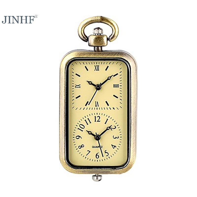 JINHF Đồng Hồ Tinh Tế Đồng Móc Khóa Đồng Hồ Bỏ Túi Vuông Retro Phong Trào Đôi Thời Gian Đồng Hồ Thạch Anh Không Có Nắp Cổ Phong Cách Mặt Dây Chuyền HOT