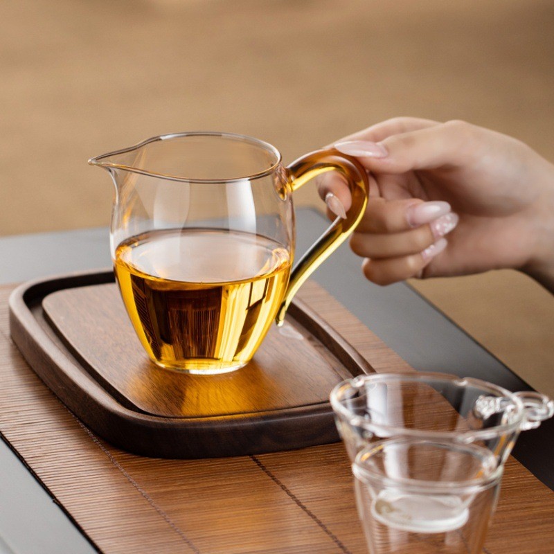 Cốc Hội chợ Thủy Tinh Lớn Cao Borosilicate Dày Trà Thủy Tinh Biển Trong Suốt Chịu Nhiệt Độ Cao Trà Trà Hộp Đựng Trà Kung Fu Bộ 2XBS