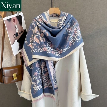 [Sẵn sàng] Khăn choàng nữ thời trang mới giống như cashmere mùa đông giữ ấm khăn choàng dày khăn choàng dài khăn quàng cổ nữ