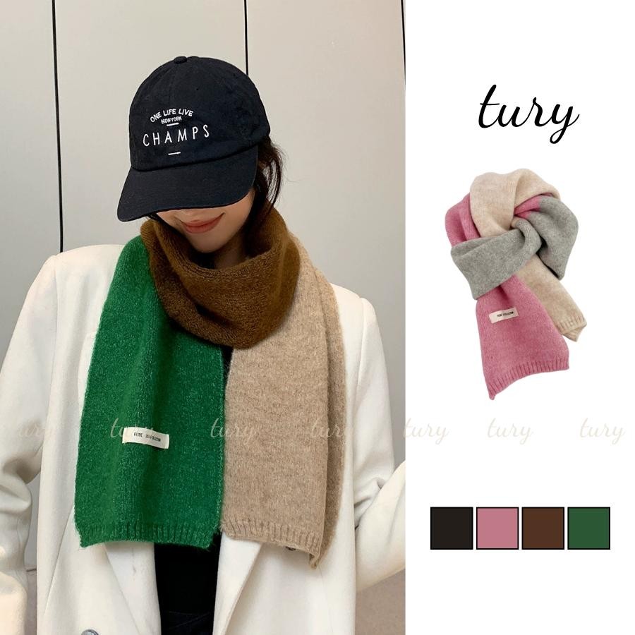 Khăn Quàng Cổ Len Unisex Nam Nữ - Tury - Khăn Choàng Cổ Len Họa Tiết trơn phối 3 màu Thời Trang Thu Đông - LN076