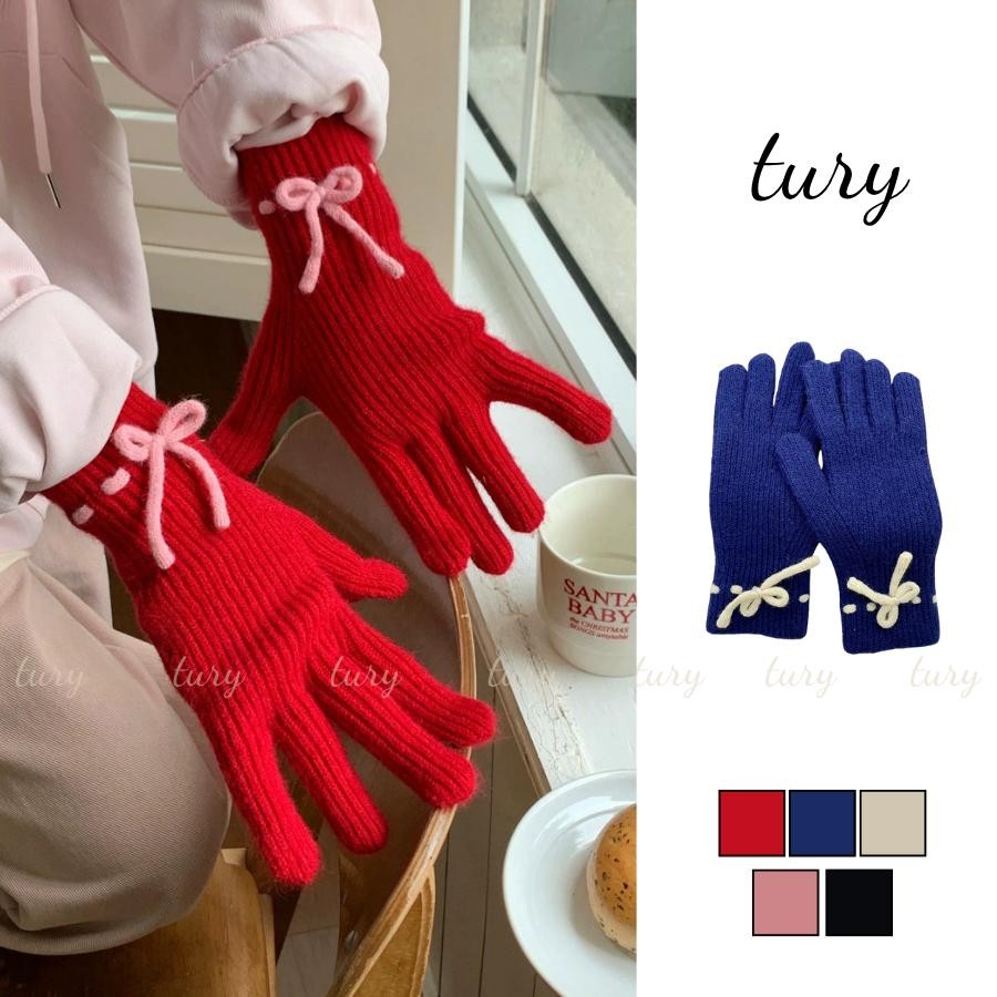 Găng Tay Nam Nữ Unisex - Tury - Bao tay giữ ấm cảm ứng màn hình điện thoại phối viền Nơ siêu xinh - GT054