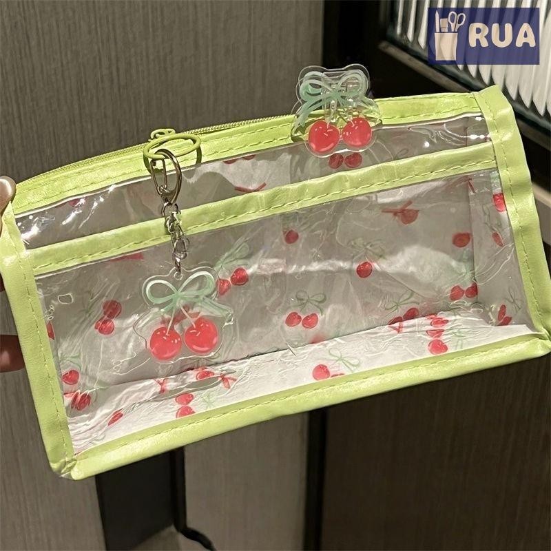 RUA Sweet Cherry Hộp Đựng Bút Chì Trong Suốt Dung Tích Lớn Sinh Viên Văn Phòng Phẩm Dây Kéo Túi Bút Đồ Dùng Học Tập Trang Điểm Túi Bảo Quản Mới