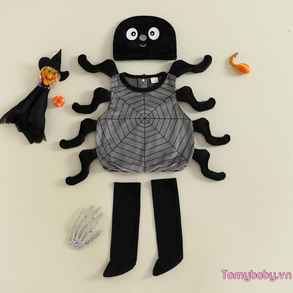 Trang phục nhện Halloween cho bé Áo không tay + Tất dài + Bộ quần áo dự tiệc mũ