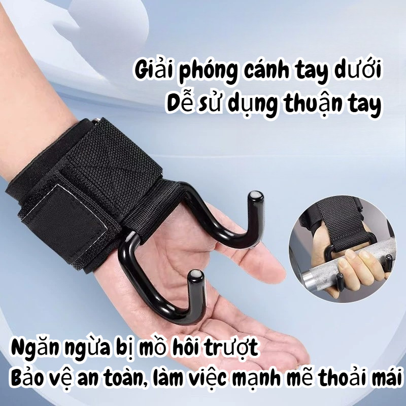 Cổ tay hỗ trợ móc hỗ trợ tập thể dục, thiết kế chống trượt+siêu chịu lực kéo lên/kéo cứng/nâng tạ vv