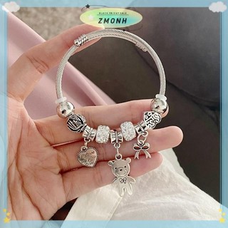 ZMONH Cổ Đính Hạt Charm Vòng Tay Gấu Mặt Dây Chuyền Trái Tim Tình Yêu Có Thể Điều Chỉnh Vòng Tay Lắc Tay Nữ DIY Trang Sức Quà Tặng