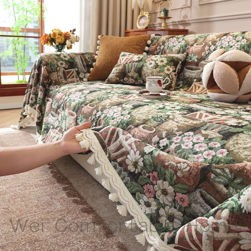 2025 Phong Cách Mới Phong Cách Châu Âu Cao Cấp Sofa Bao Vải Bốn Mùa Đa Năng Bao Gồm Tất Cả Jacquard Một Toàn Bộ Sofa Bao Chăn Khăn