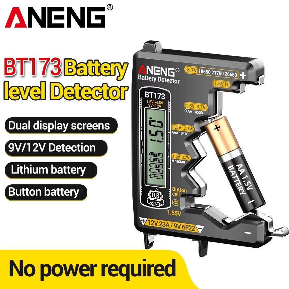 Máy dò pin SAIA, Máy kiểm tra pin kỹ thuật số thông minh có độ chính xác cao ANENG BT173 Máy kiểm tra sạc pin chuyên nghiệp di động đa năng cho nút di động C D AA AAA N 9V