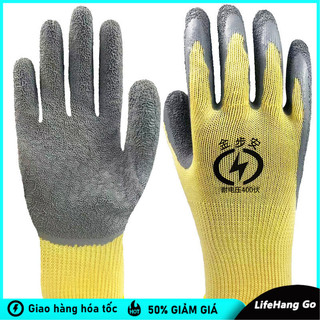 Găng tay cách điện 400V cho thợ điện, chống trơn, chống mài mòn, phủ cao su, bảo vệ cách điện áp thấp
